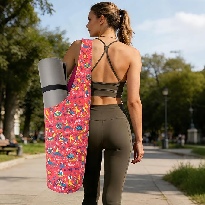 CosInStyle Heavy Duty Cotton Canvas Yoga Bag with Multi-Pocket Organizer, Large Capacity Gym Sports Bags, With 2 Bonus Mat Straps