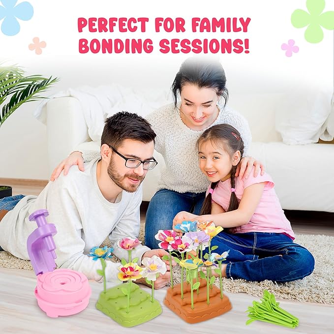 oPapaya Fabric Flower Bouquets Toys for Girls - DIY Kits for Kids w/Markers & Cards - Arts & Crafts for 4 5 6 7 8 Year Toddler Girl - Educational Toys - Art and Craft Kits for Girls