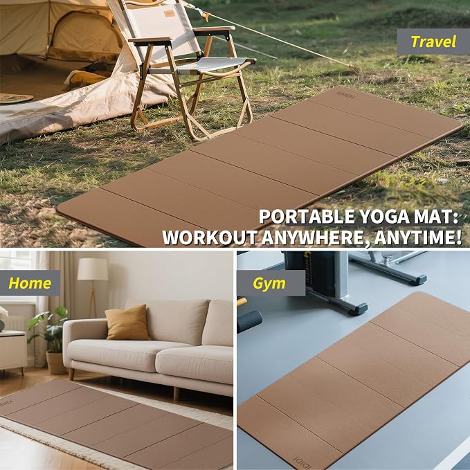 Foldable Extra Large Yoga Mat 74"×31.5", 8mm Double-Sided Non Slip Lightweight Fitness Mat for Man & Woman, Portable for Home Studio & Travel