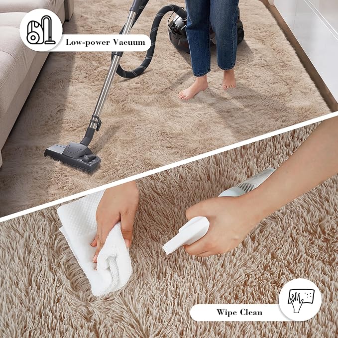 yongyangjuxin Fluffy Rug Shag Area Rug, Beige 6x9 Area Rugs for Living Room, Large Shag Area Rugs for Bedroom Room Home Decor, Upgrade Anti-Skid Rectangular Fuzzy Rugs
