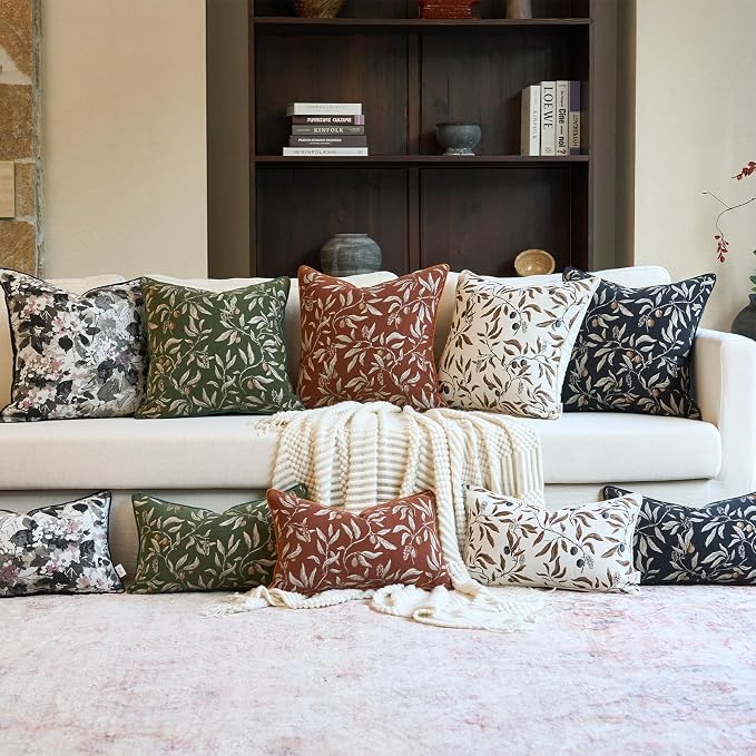 Alerfa Beige Floral Throw Pillow Cover 12 x 20 Inch Rectange Luxury Decorative Lumbar Pillow Cover for Couch Living Room Bedroom