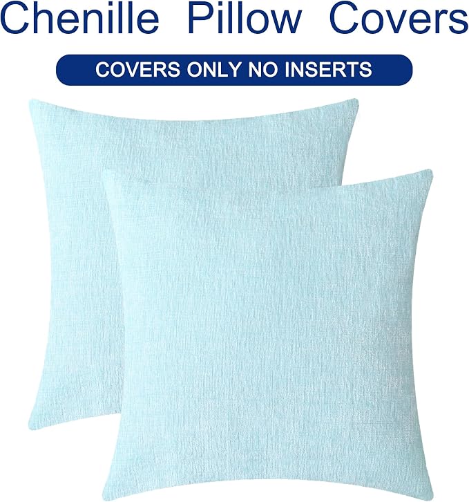 CaliTime Decorative Throw Pillow Covers 20 X 20 Inches Light Blue Grey | Pack of 2, Cozy Chenille Cushion Cases for Couch Sofa Bed Living Room Farmhouse Home