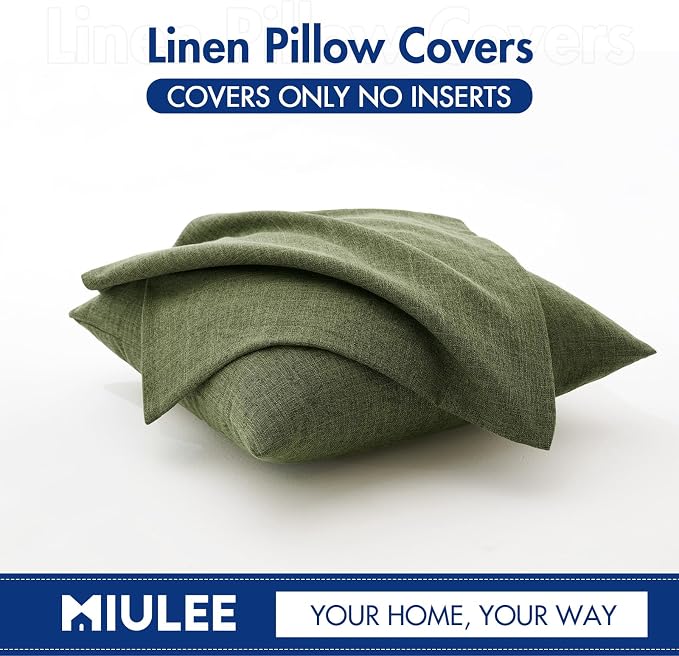 MIULEE Pack of 2 Decorative Linen Burlap Pillow Covers Spring Farmhouse Boho Accent Pillowcases for Sofa Car Couch Bedroom Living Room Decor 18x18 Inch Dark Olive Green