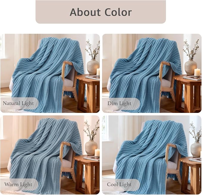 Soft Twin Blanket for Bed-Cozy Warm Reversible Knitted Blankets | Lightweight Fluffy Decor for Women, Mom, Her & Girls, Sofa, Chair, Couch, 60x80in, Blue