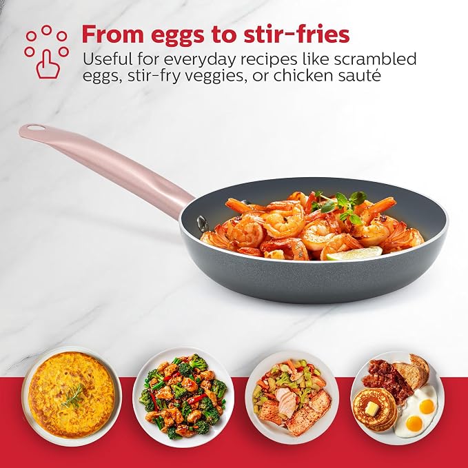Holstein Housewares 8-IN Ceramic Non-Stick Fry Pan, Stainless Steel Golden Handle. Even Heating, PFAS and PFOA-Free, Sear, Fry, or Sauté. Compatible with Gas, Electric and Induction Cooktops