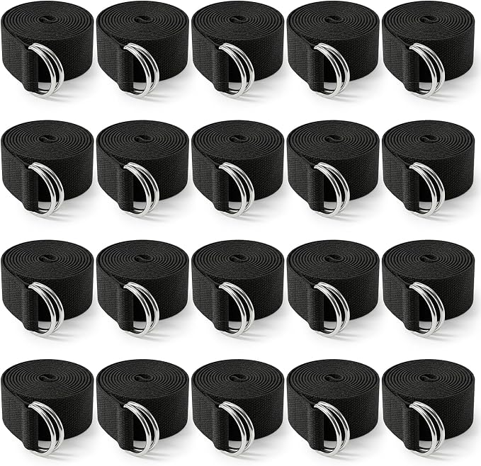 20 Pcs Yoga Mat Strap & Yoga Straps for Stretching, 6ft Adjustable Exercise Stretch Band with Metal D Ring Buckle for Pilates, Fitness, Gym Workout, Dance, Physical Therapy (Black)