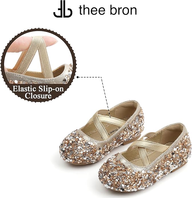 THEE BRON Mary Jane Ballet Flats - Girls' Dress Shoes with Hook & Loop Closure