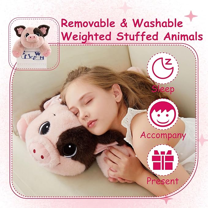25" 5 lbs Weighted Stuffed Animals Pig :Big Large Weighted Plush Animal,Cute Plushie Pillow Toys, Ultra-Soft Washable Weighted Plush Pillowfort Gifts for Adults Kids Girls Boys Women