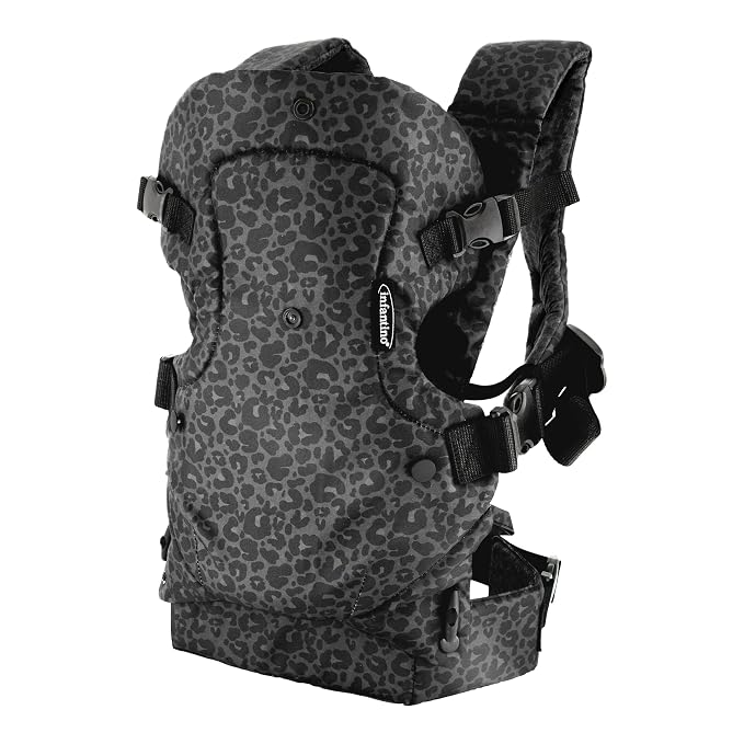 Infantino Flip 4-in-1 Convertible Baby Carrier, Adjustable, Ergonomic Hands Free Babywearing, Registry Essential, Carrier for Newborn to Toddler, Black & Gray Leopard