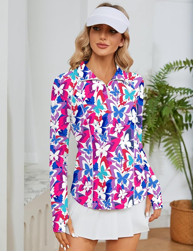 LOMON Women Long Sleeve Shirts Sun Protection 1/4 Zip Summer Quick Dry Hiking Shirts Quarter Zip Pullover for Women