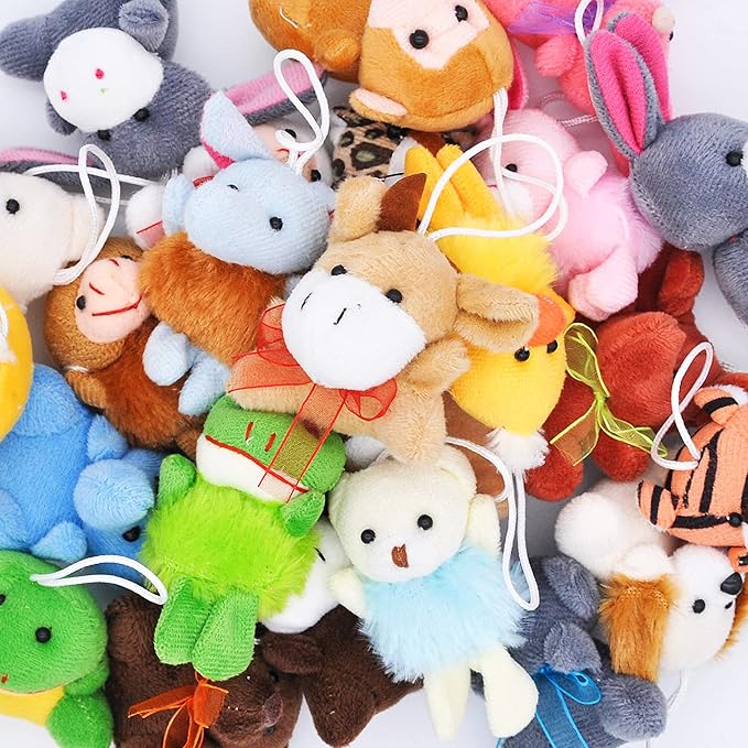 JOYIN 24 Pack Mini Animal Plush Toy Assortment (24 Units 3" Each), Animals Keychain Decoration for Kids, Small Stuffed Animal Bulk for Kids, Carnival Prizes, School Gifts, Halloween Goodie Bags