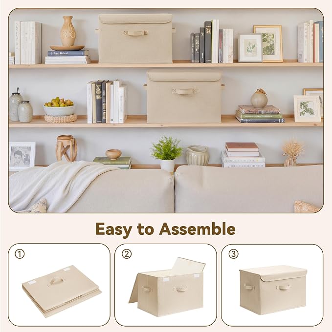 GRANNY SAYS Memory Keepsake Storage Box, Fabric Storage Bins with Lids | Flip-Top Lid, Collapsible, Stackable, 3 Handles, Ideal for Closet Clothes Blanket Toys, Extra Large, Khaki, 2-Pack