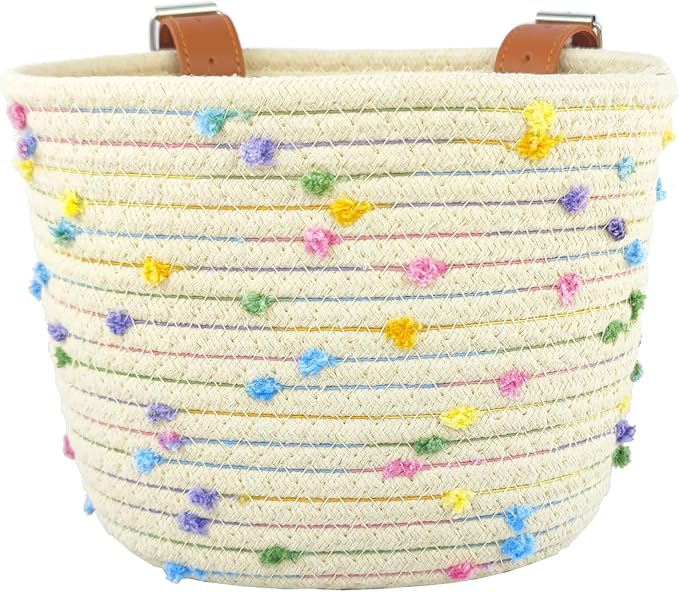 Kids Bike Basket for Boys and Girls, Children's Bicycle Basket Woven With Sisal Rope, Cute Decorative Accessories for Balance Bikes and Scooters