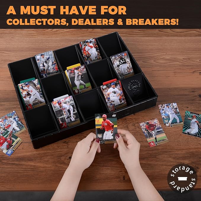 Storage Standard 2 Pack Card Sorting Tray - Stackable Trading Cards Organizer, 15-Compartment Playing Organizing Tool - Sorter for Raw, Sleeved and Toploaders, Includes Label Dividers
