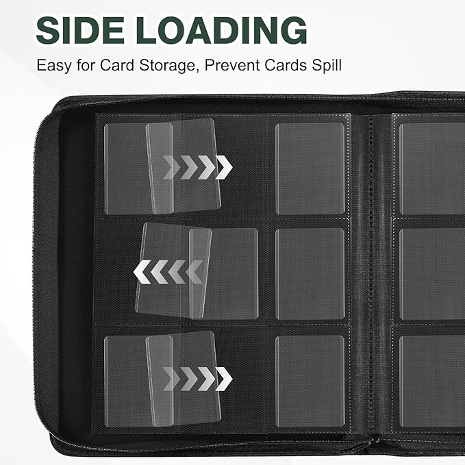 Toploader Binder, Holds 360 Toploaders, 100 Toploaders INCLUDED, 9-Pocket PU Cover Top Loader Binder for 3" x 4" Rigid Toploader, Ringless Double-Sided Toploader Card Binder for TCG, Sport Cards