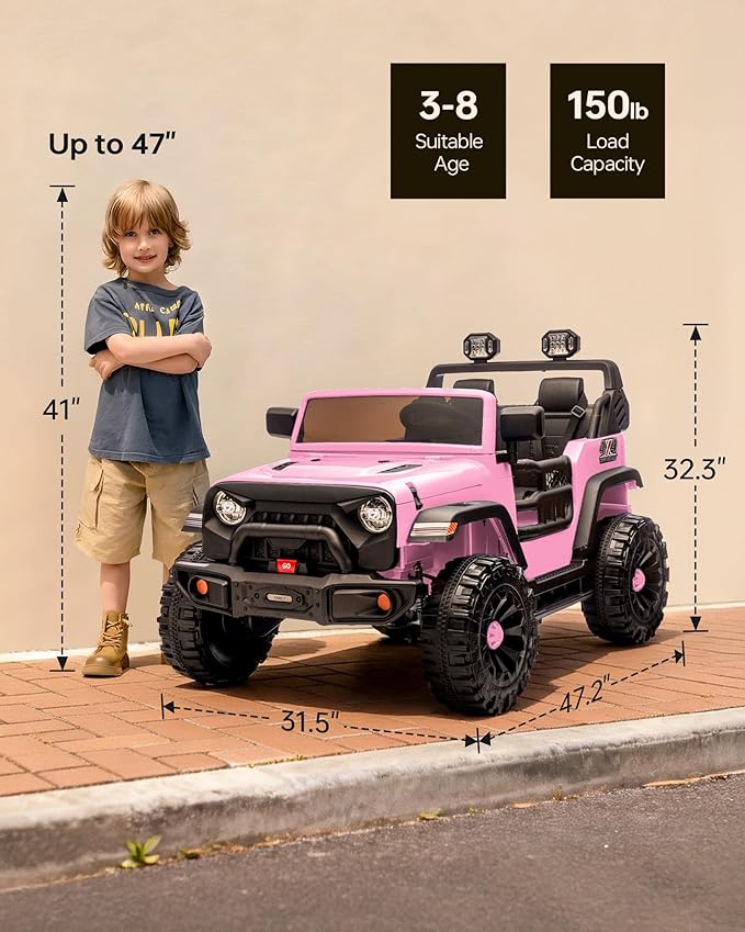 Outfunny 2 Seater Ride on Car Toy, 24V 4WD Electric Car for Kids 4-8 with Remote Control, 4x200W Motors, Capacity 150 lb - Light Pink