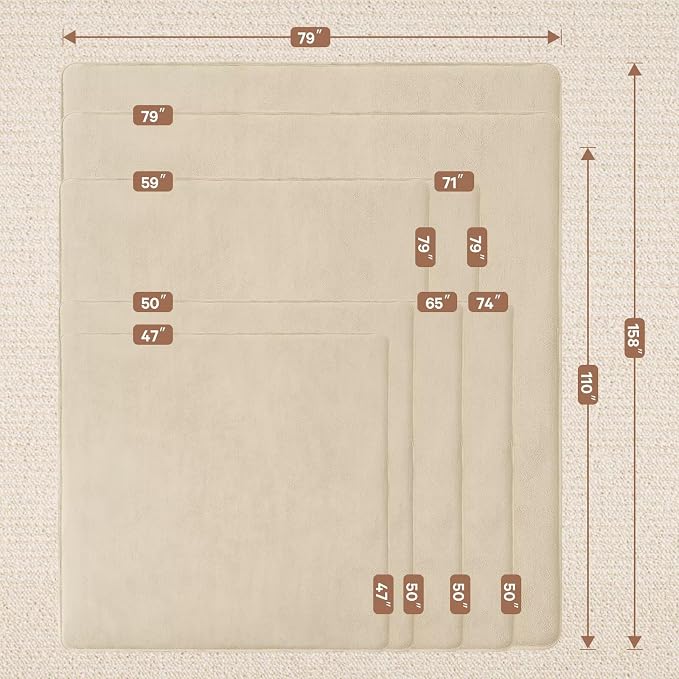 Baby Floor Play Mat Tummy Time Mat Thick 65"x50"Foam Padded Soft Activity Gym Playmat for Babies Infants,Beige