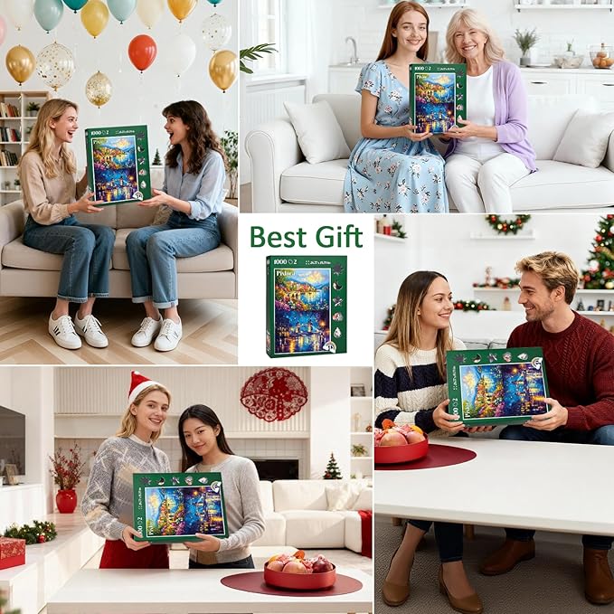 Puzzles for Adults 1000 Pieces, 2 Pack Unique Jigsaw Puzzle for Adults, Garden Town and Darkness Theme, Idea Family Games, Challenging Puzzles for Game Night
