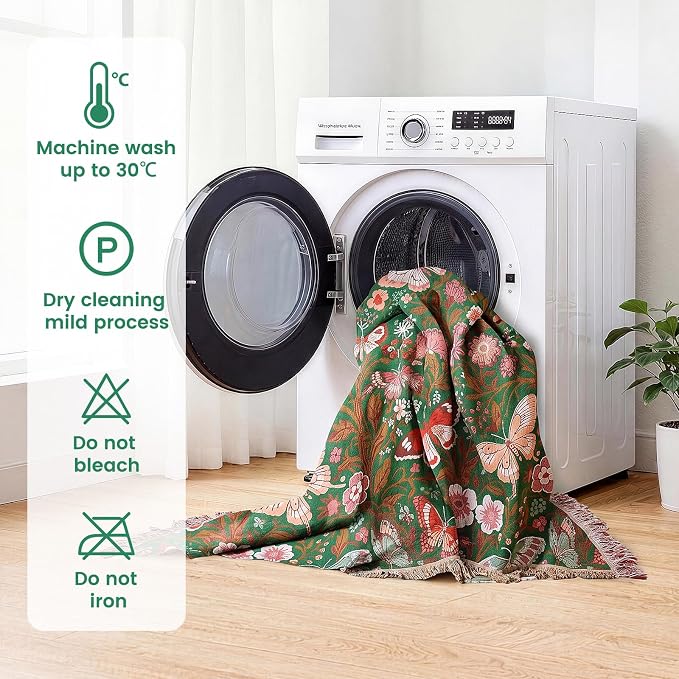 MSGKV Boho Throw Blanket 60"x80" 100% Cotton Butterfly Throw for Couch | 100% Cotton Throw, Butterfly Pattern, Reversible Woven, Lightweight Comfort, Farmhouse Decor, All Seasons, Machine Washable