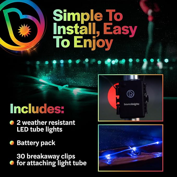 Brightz BounceBrightz LED Trampoline Lights, Color Changing - Motion Sensing - Changes Colors When You Jump - Fits 8FT 10FT 12FT 14FT 15FT Trampolines - Battery Powered