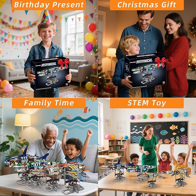 Mechanical Crocodile Building Set with Lights, Rotatable Link Components & Display Stand, STEM Building Set for Boys 8-14, Home Office Decor for Adults, Mechanical Enthusiasts(648PCS)