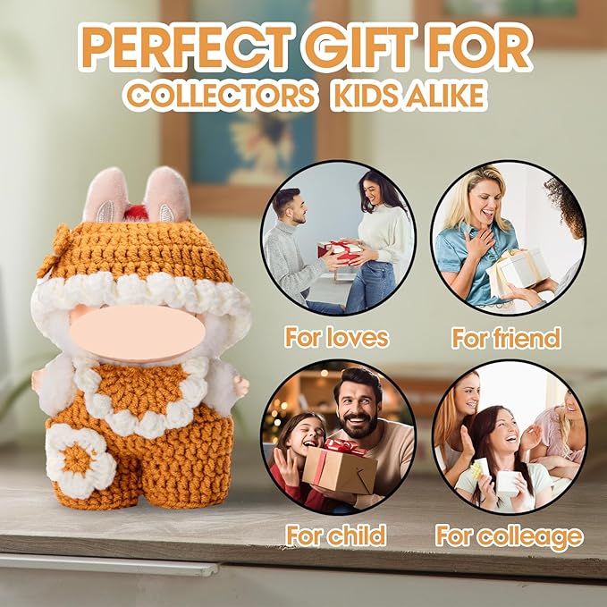 Hand-Crocheted Clothes for Labubu Clothes/for Labubu Outfits, 3-Piece Clothes Set for 17cm Lububu Doll, Doll Clothes Designer Accessories for La Bubu, Sweaters & Hat.