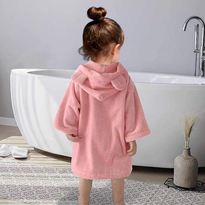 VOOVA & MOVAS Toddler Bath Towel with Bear Ear Hood, 0-3Years | 100% Cotton, Ultra-Soft & Absorbent | Gentle for Sensitive Skin, Bathroom, Pool & Beach Towel | Newborn, Coral