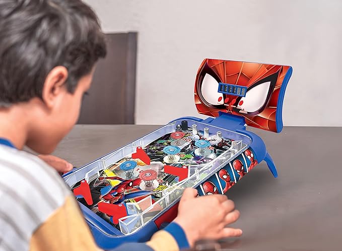 LEXiBOOK Marvel Spider-Man, Table Electronic Pinball, Action and Reflex Game for Children and familiy, LCD Screen, Light and Sound Effects, Blue/red, JG610SP