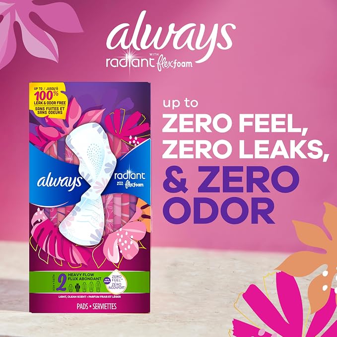 Always Infinity Feminine Pads for Women, Flexfoam Pads Without Wings, Size 2, Heavy Absorbency, Unscented, 96 Count (Pack of 2)
