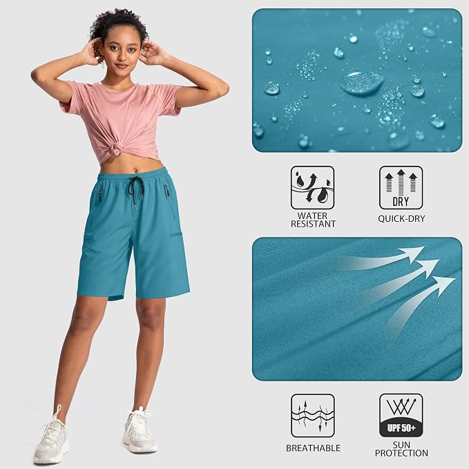 SANTINY Women's 5''/ 7''/9'' Hiking Cargo Shorts Quick Dry Lightweight Summer Shorts for Women Athletic Golf Zipper Pockets