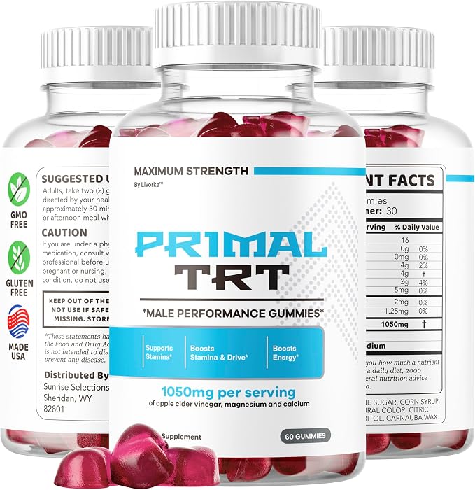 Primal TRT Gummies - Official Primal TRT Gummys for Men - Maximum Strength, PrimalTRT Premium Advanced Formula All Natural Support Plus Vitamin for Health & Wellness, 60 Gummies for 1 Month