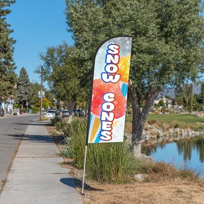 Snow Cones Feather Flag for Storefronts Fairs,6 FT (Flagpole Not Included) | Business Advertising Flag
