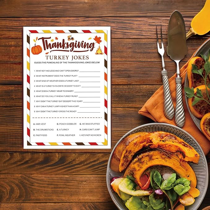 Thanksgiving Party Icebreaker Games Cards - Thanksgiving Turkey Jokes Game Cards with Answer Card for 30 Guests, Turkey Dinner Party Activity for Teens Adults Party Favor and Supplies, 5 x 7 inches