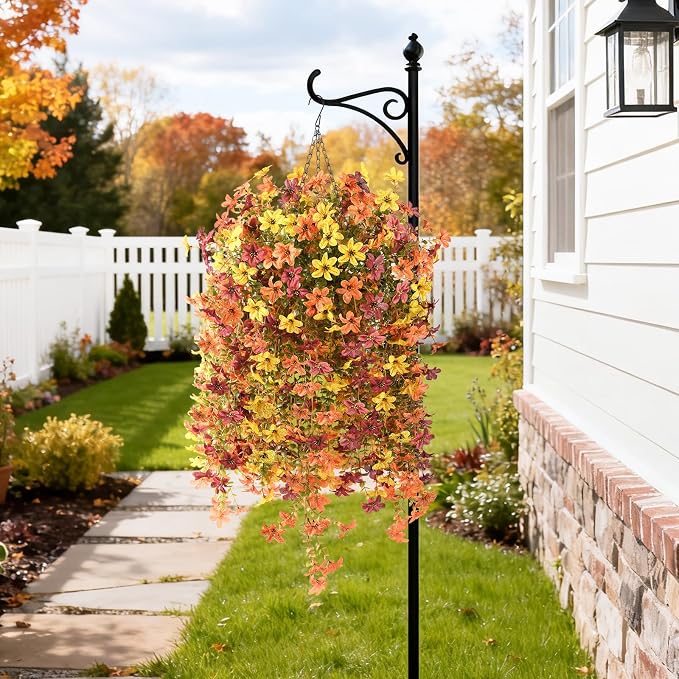 INQCMY Artificial Fake Hanging Flowers Plants for Outdoor Fall Decoration | 2PCS Faux Silk Daisy with Eucalyptus Leaves,UV Resistant Look Real for Outside Home Planter Porch Patio Yard Autumn Decor