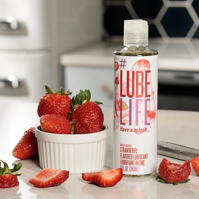 LUBELIFE Water-Based Strawberry Flavored Lubricant, Personal Lube for Men, Women and Couples, Made Without Added Sugar, 8 Fl Oz