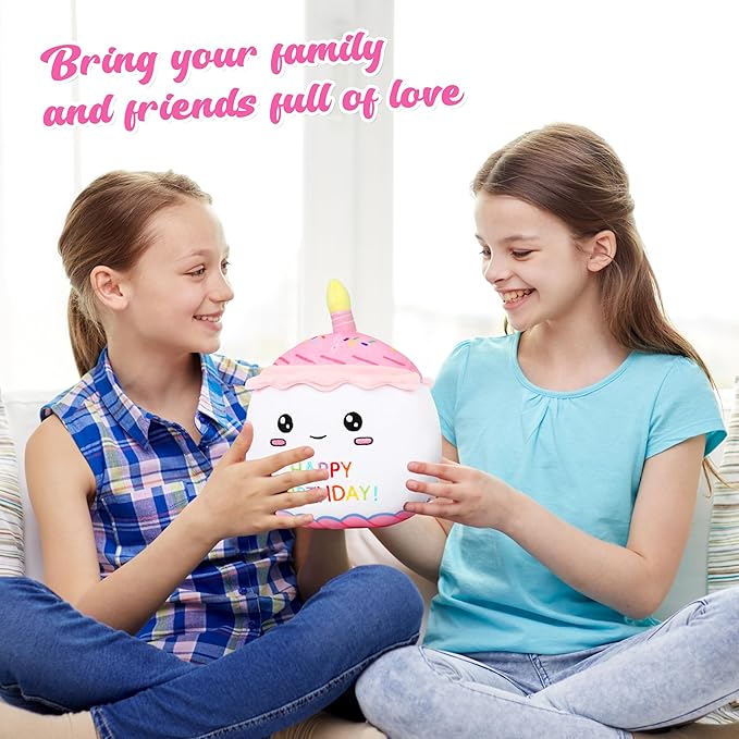 Easfan Birthday Cake Plush Pillow Soft Plush Toy Kawaii Stuffed Animal Home Room Decoration Birthday Gifts for Kids Toddlers