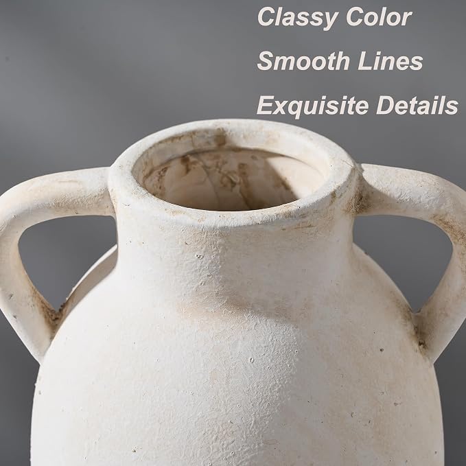 PORCER Ceramic Vase, 9.84 Inch Terracotta Vase with Handles, Boho Decor Decorative Vase, Rustic Vase for Home Decor, Farmhouse, Living Room, Table - Beige