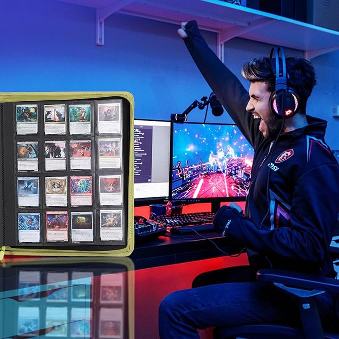 Snekdy premium 1024-pocket trading card binder, 16-pocket cards album, waterproof PU-leather Cover album with side loading, holds gaming, baseball, basketball & sports cards (Cyan)