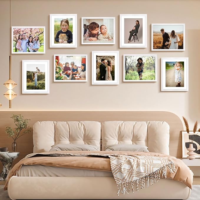 8x10 Picture Frame Set of 2, Photo Frame with HD Plexiglass, Display Pictures 5x7 with Mat or 8x10 Without Mat, White Picture Frames Collage for Tabletop or Wall Display