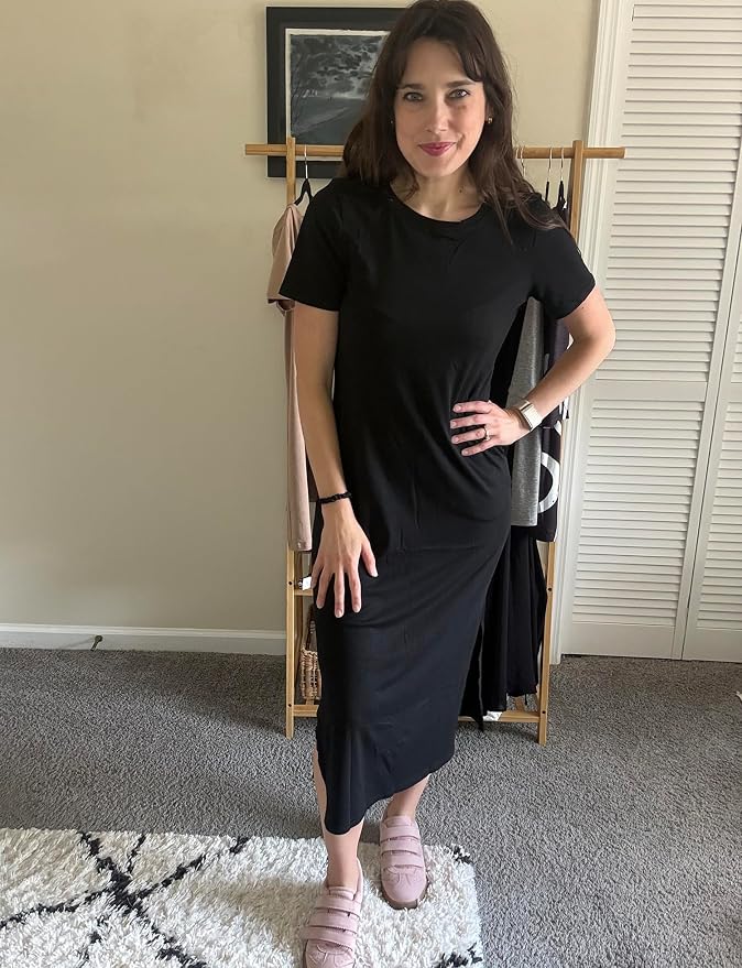 Naggoo Women's Casual T Shirt Midi Dress with Side Slit and Pockets