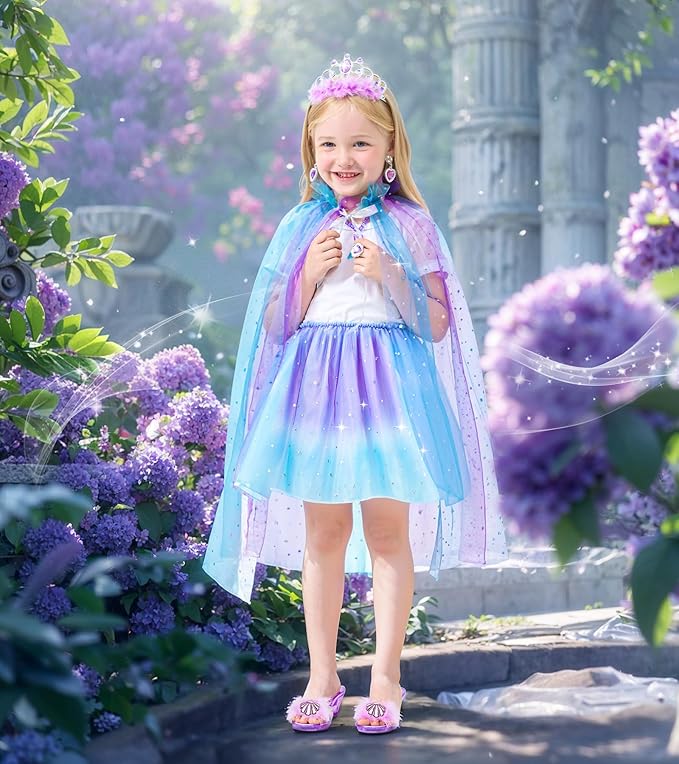 Princess Dress Up, Dress Up Clothes for Girls Princess Toys Set with Princess Capes Princess Shoes Princess Dress Jewelry, Birthday Christmas Gifts for Toddles Girls 3 4 5 6 Years