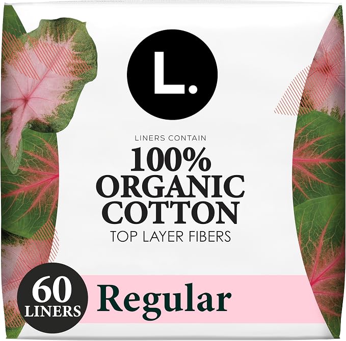 Liners for Women, Organic Cotton Top Layer, Regular Coverage, Pantiliners Made Without Synthetic Pesticides and Fragrances, Hypoallergenic and Gentle on Skin, 60 Count