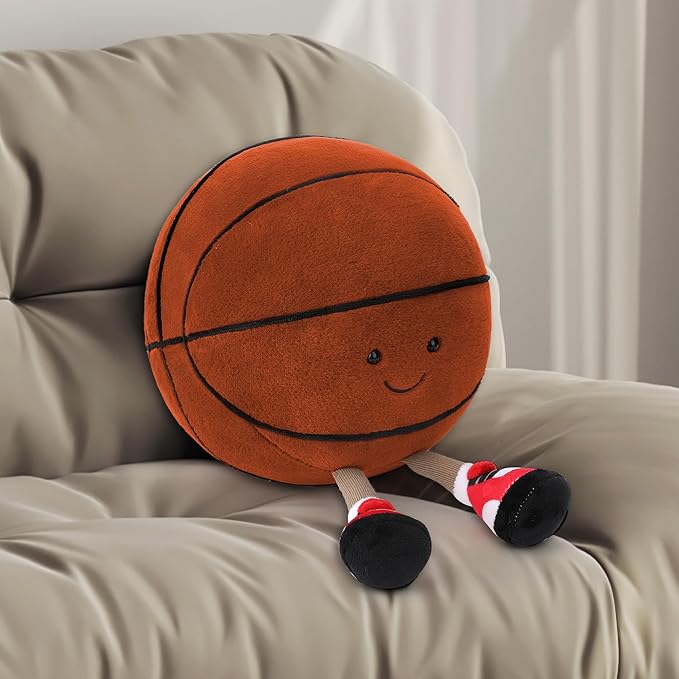 Cute Basketball Stuffed Animal, 11.2 inches Basketball Stuffed Toy, Soft Basketball Plush with Legs Sports Throw Pillow, Funny Sports Basketball GIF for Kids Boys Girls