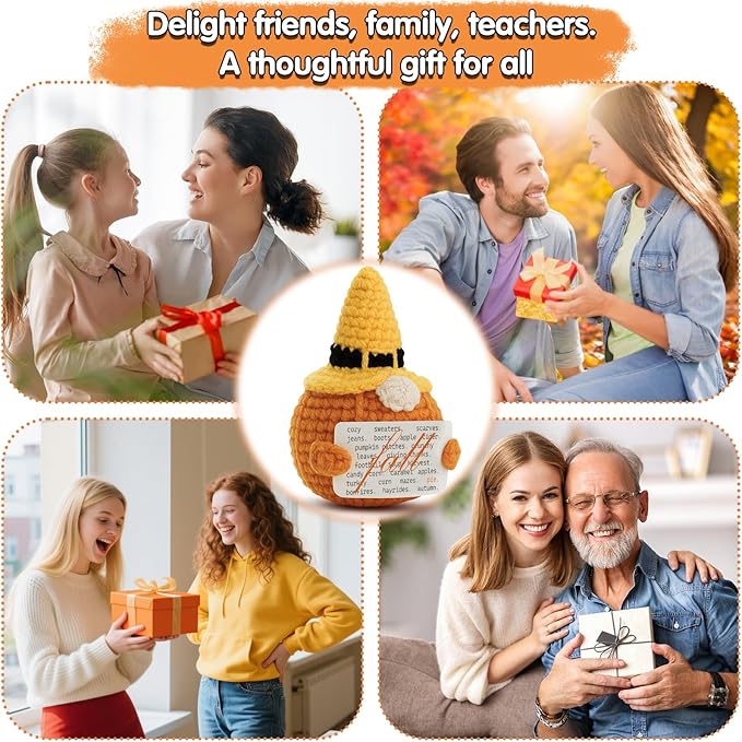 Fall Pumpkin Gnome Decor, Halloween Witch Hat Design, Features Cozy Autumn Elements Like Sweaters & Apple Cider, Perfect Handmade Crochet Plush for Thanksgiving Warm Harvest Vibes Display