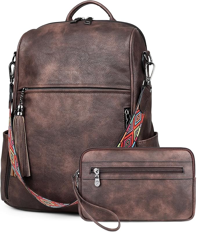 FADEON Leather Backpack Purse for Women Designer Travel Backpack Purses PU Fashion Ladies Shoulder Bag with Tassel