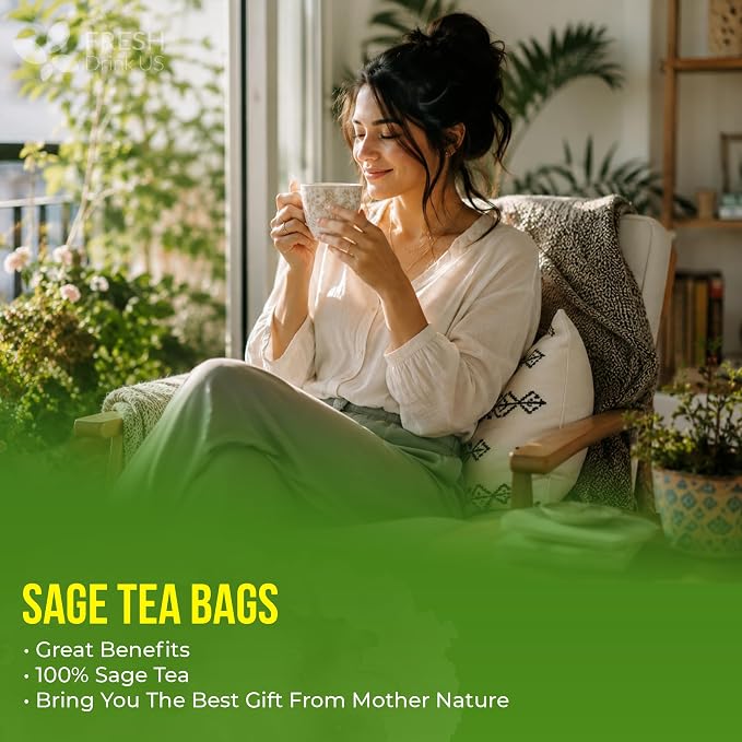 FreshDrinkUS, Premium 135 Sage Leaf Tea Bags, 100% Natural & Pure from Sage Leaves. Loose Leaf Herbal Tea. Made with Natural Material Tea Bags. No Sugar, No Caffeine, No Gluten, Vegan.