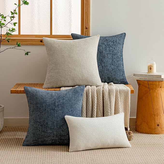 a moment Grey-Beige Chenille Throw Pillow Covers 16x16 Inch Pack of 2 Modern Decorative Throw Pillow Cases Farmhouse Cross Throw Pillowcases Home Decor for Sofa Bedroom Living Room