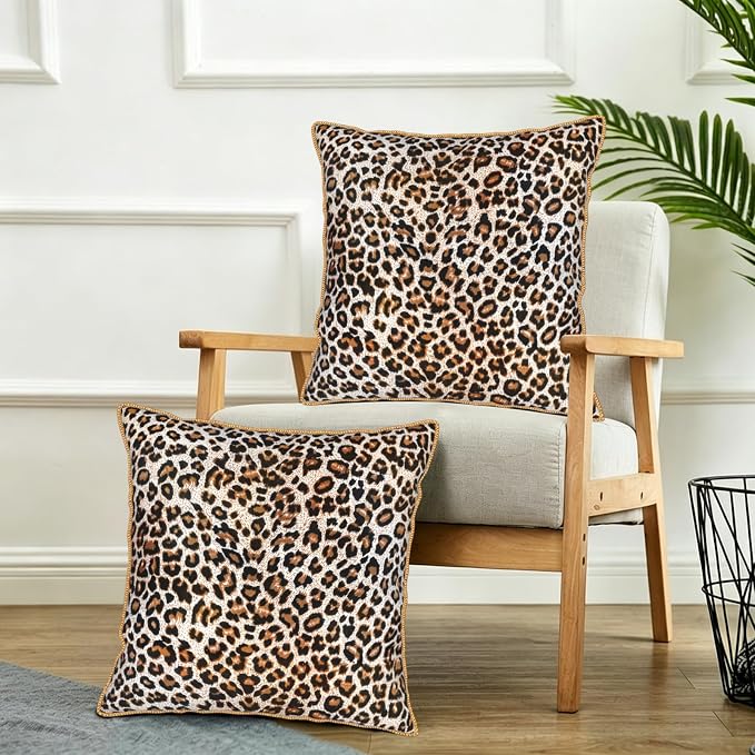 KSLIDS Leopard Print Faux Fur Soft Velvet Throw Pillow Covers Set of 2 Brown Black Cheetah Decorative Pillow Covers 18x18 Inch Animal Pillow Case for Sofa Couch Bedroom Farmhouse Home Decor