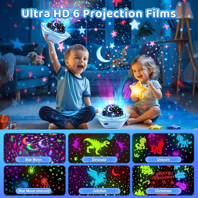 One Fire Night Light for Kids Gifts, 6 Films+78 Lighting Modes Ceiling Star Projector,Rechargeable Night Light Projector,360ยฐRotion Star Lights for Bedroom Decor,Sensory Toys for Kids Valentines Gifts