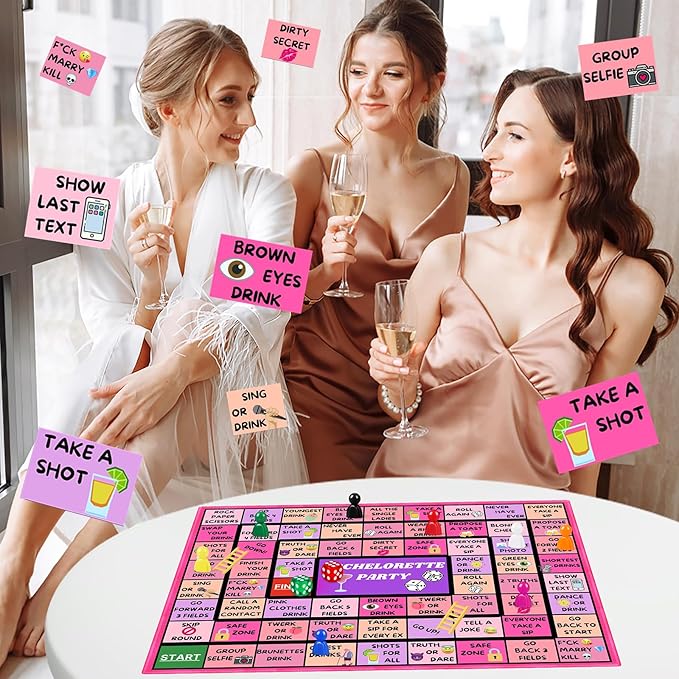 Fofeadm Bachelorette Party Drinking Games for Adults, Rubber Mat Drinking Board Game, Funny Party Interactive Drinking Games for Girls Night, Bachelorette Party, Age 21+, 2-8 Players